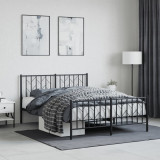 VidaXL Cadru pat metalic cu tăblie de cap/picioare, negru, 135x190 cm