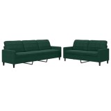 Cumpara ieftin Set de canapele cu perne, 2 piese, verde inchis, catifea