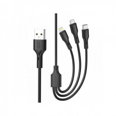 Cablu pentru incarcare 2.4A si transfer date 3 in 1: Micro USB, Type C si Lighting (compatibil Iphone) Cod: XO-NB230-31