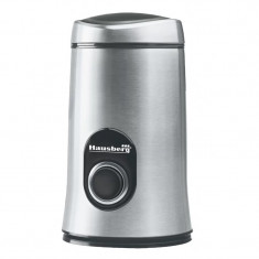 Rasnita electrica cafea Hausberg, 150 W, 50 g, 220 V, functie puls, sistem blocare, motor cupru, inox, Argintiu