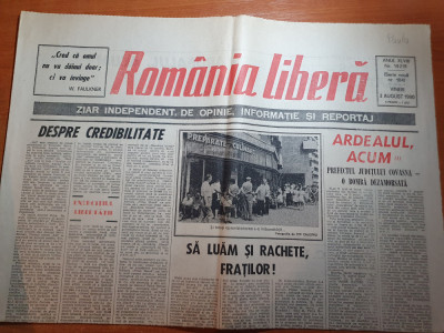 ziarul romania libera 3 august 1990-prefectul jud. covasna-o bomba dezamorsata foto