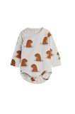 Body bebe MINI RODINI Walrus Aop gri, maneca lunga, 12-18 luni