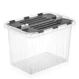 Cutie depozitare 50 l cu capac incorporat din plastic transparenta