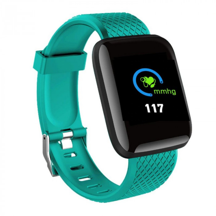 Ceas Smartwatch Techstar&reg; D13 Verde, Ecran LCD 1.3inch, Bluetooth 4.0, Compatibil Android &amp; iOS, Unisex, Rezistent la Apa