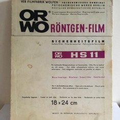 Cutie veche ORWO Rontgen film raze X, uz medical, 1976, 18x24 cm, deschisa