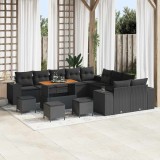 Cumpara ieftin Set de mobilier de grădină , 14 piese, cu perne din ratan sintetic negru și acacia