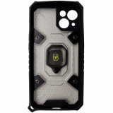 Husa spate Honeycomb Armor cu inel, plastic fumuriu transparent si TPU negru pentru Apple iPhone 13