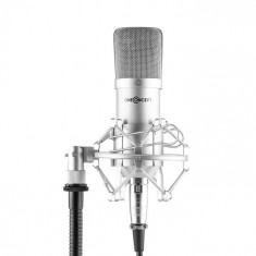 OneConcept Mic-700, microfon de studio, ? 34 mm, uni spin, protectie impotriva vantului, XLR, argintiu foto