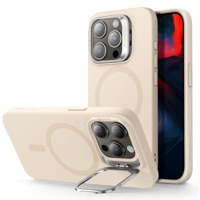 Husa pentru iPhone 15 Pro - ESR Cloud Soft HaloLock Kickstand - Light Tan foto