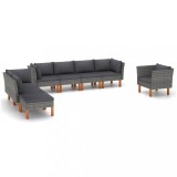 Set mobilier gradina, 8 piese, gri, poliratan si lemn eucalipt