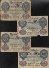 Rar! Set Germania 4 x 20 marci mark 1907 + 1908 + 1909 + 1910