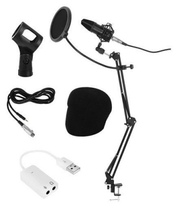 Microfon profesional cu condensator de studio si suport de prindere pe birou foto