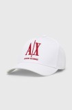 Armani Exchange șapcă de baseball din bumbac culoarea alb, cu imprimeu