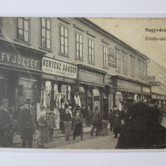 Rară! Oradea:Strada Comerciala,magazine,carte poștală circ.1906 ștampilă Zsibo