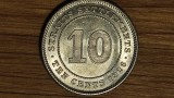 Straits Settlements -moneda bianuala raruta- 10 cents 1926 argint AU/UNC - George V - greu de gasit asa calitate !, Asia