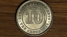Straits Settlements -moneda bianuala raruta- 10 cents 1926 argint AU/UNC - George V - greu de gasit asa calitate ! foto