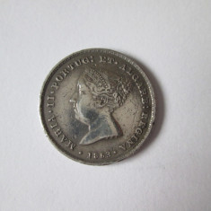 Rară! Portugalia 100 Reis 1853 argint 917 regina Maria II