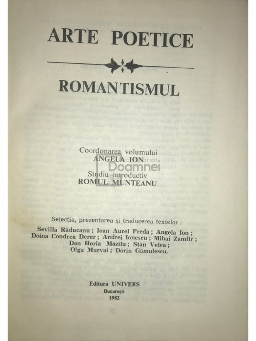 Angela Ion - Arte poetice - Romantismul (editia 1982)