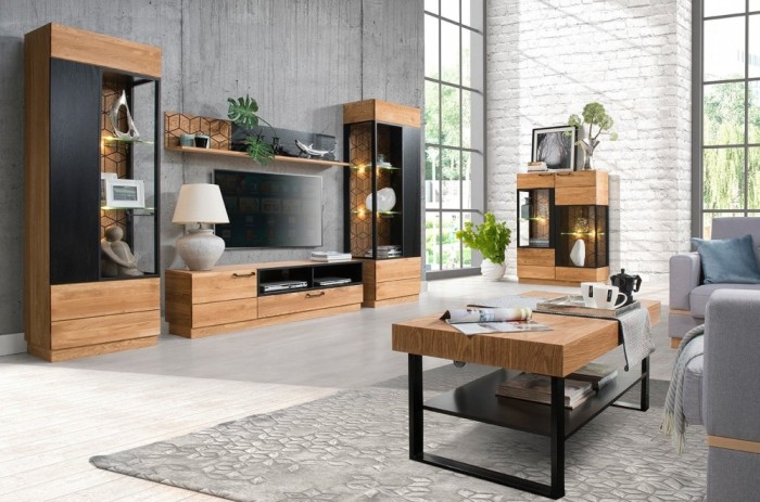 Set De Mobila Living Din Lemn Si Furnir 6 Piese Mosaic Stejar