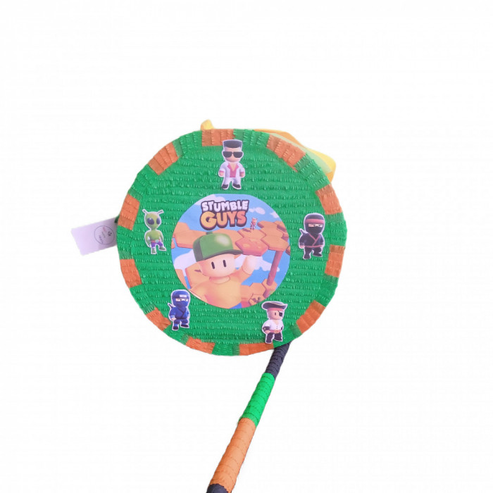 Pinata personalizata model rotund Stumble Guys, 40 cm, verde+portocaliu