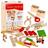 Trusa unelte si accesorii, in cutie de depozitare, kit bricolaj, confectionata din lemn, multicolor, Oem