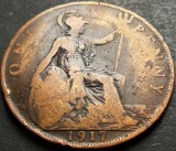 Cumpara ieftin Moneda istorica 1 (One) PENNY - ANGLIA, anul 1917 *cod 4954 A - EDWARDVS V, Europa