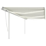 Cumpara ieftin Copertină retractabilă manual cu LED, crem, 6x3 m