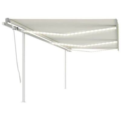 Copertină retractabilă manual cu LED, crem, 6x3 m foto