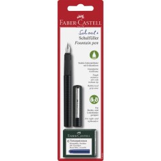 Stilou Scolar Faber-Castell, Negru, Penita Otel, Grip Cauciucat, 6 Patroane de Cerneala Incluse, Stilou Elevi, Stilouri Elevi, Stilou Scoala, Stilouri foto