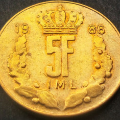 Moneda 5 FRANCI - LUXEMBURG, anul 1986 *cod 1808 A