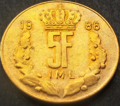 Moneda 5 FRANCI - LUXEMBURG, anul 1986 * cod 1808 A = excelenta foto