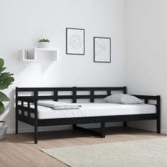 vidaXL Pat de zi, negru, 90x190 cm, lemn masiv de pin 820371