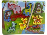 Joc de pescuit din lemn si magnet, snuruit, puzzle incastru animale salbatice