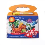 Carte de Colorat cu Apa "Magic Water Book", Maner si Carioca. Reutilizabila, 22x20cm, Dinozauri