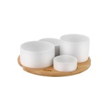 Cumpara ieftin Set 4 boluri de servire din ceramica cu suport bambus Zass ZG-SB 02 Alb