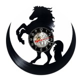 Ceas de perete decorativ din disc vinil, Cal Cabrat, Negru, 30 cm, Mecanism Silentios