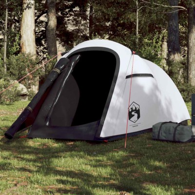 vidaXL Cort camping tunel 2 persoane, alb, țesătură opacă, impermeabil foto