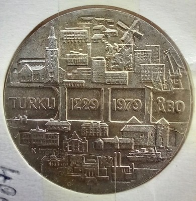 (A14) MONEDA DIN ARGINT FINLANDA - 25 MARKKAA 1979, ANIVERSARE 750 ANI A ORASULUI TURKU foto