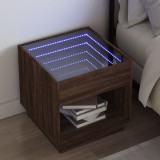 VidaXL Noptieră cu LED infinity, stejar maro, 50x50x50 cm