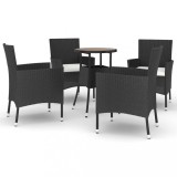 Cumpara ieftin Set bistro de gradina cu perne, 5 piese, negru, poliratan