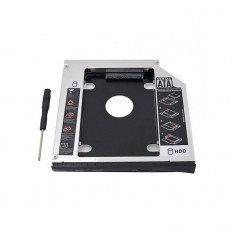 Hdd caddy adaptor pentru montare hard disk/ssd secundar SATA grosime 9.5mm Inlocuire unitate optica, Argintiu