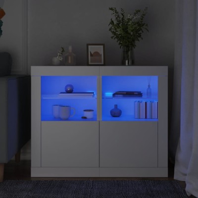 vidaXL Dulapuri laterale cu lumini LED 2 buc. alb lemn prelucrat foto