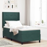 vidaXL Pat cu arcuri cu headboard Verde &icirc;nchis 100 x 200 cm Catifea