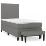 Cumpara ieftin Pat box spring cu saltea, gri inchis, 90x190 cm, textil