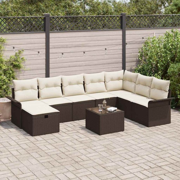 vidaXL Set de canapele pentru grădină cu pernă 9 pcs Maro Rattan poli