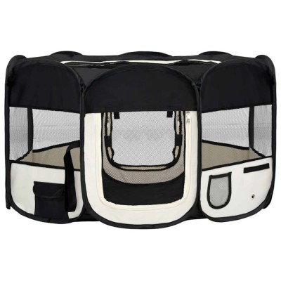Tarc de caini pliabil cu sac de transport, negru, 145x145x61 cm foto