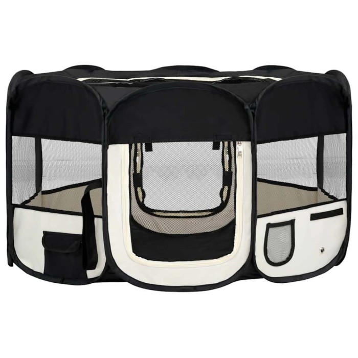 Tarc de caini pliabil cu sac de transport, negru, 145x145x61 cm