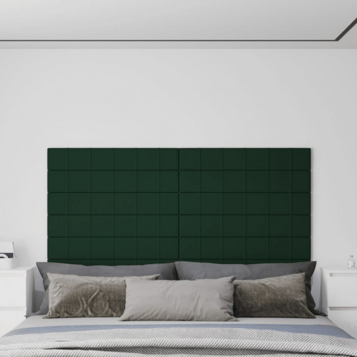 vidaXL Panouri de perete 12 buc. verde &icirc;nchis 90x15 cm textil 1,62 m&sup2;