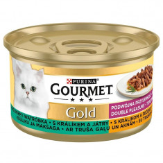 Conservă Gourmet GOLD - bucăți de iepure și ficat fripte și înăbușite, 85g