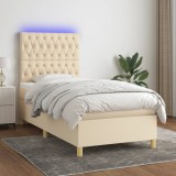 VidaXL Pat cu arcuri, saltea și LED, crem, 90x190 cm, textil 3135642